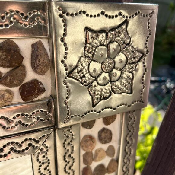 Mexican Tin Mirror Handcrafted - Rocks & Flowers  29" x 25" - Picture 7 of 16